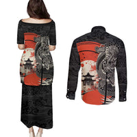 Japanese Dragon Katana Enso Couples Matching Puletasi and Long Sleeve Button Shirt Japan Pagoda Seamless Cloud - Wonder Print Shop