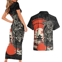 Japanese Dragon Katana Enso Couples Matching Short Sleeve Bodycon Dress and Hawaiian Shirt Japan Pagoda Seamless Cloud - Wonder Print Shop