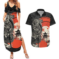 Japanese Dragon Katana Enso Couples Matching Summer Maxi Dress and Hawaiian Shirt Japan Pagoda Seamless Cloud - Wonder Print Shop