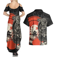 Japanese Dragon Katana Enso Couples Matching Summer Maxi Dress and Hawaiian Shirt Japan Pagoda Seamless Cloud - Wonder Print Shop