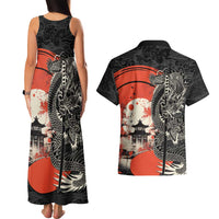 Japanese Dragon Katana Enso Couples Matching Tank Maxi Dress and Hawaiian Shirt Japan Pagoda Seamless Cloud - Wonder Print Shop