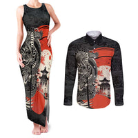 Japanese Dragon Katana Enso Couples Matching Tank Maxi Dress and Long Sleeve Button Shirt Japan Pagoda Seamless Cloud - Wonder Print Shop