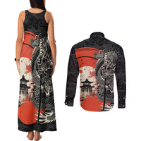 Japanese Dragon Katana Enso Couples Matching Tank Maxi Dress and Long Sleeve Button Shirt Japan Pagoda Seamless Cloud - Wonder Print Shop