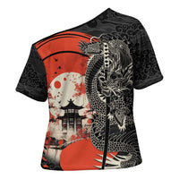 Japanese Dragon Katana Enso Cross Shoulder Shirt Japan Pagoda Seamless Cloud - Wonder Print Shop