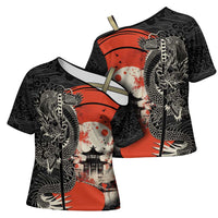 Japanese Dragon Katana Enso Cross Shoulder Shirt Japan Pagoda Seamless Cloud - Wonder Print Shop