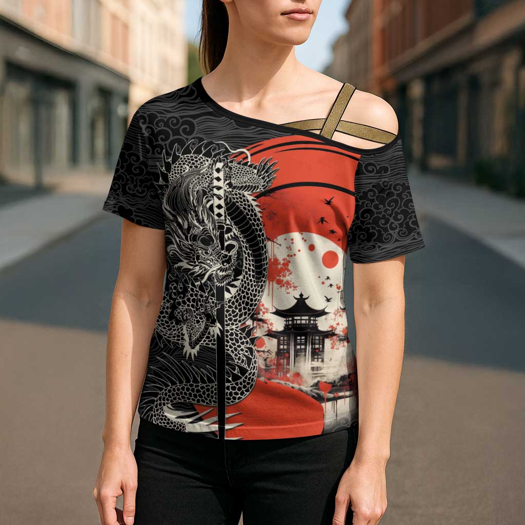 Japanese Dragon Katana Enso Cross Shoulder Shirt Japan Pagoda Seamless Cloud - Wonder Print Shop