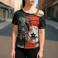 Japanese Dragon Katana Enso Cross Shoulder Shirt Japan Pagoda Seamless Cloud - Wonder Print Shop