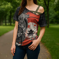 Japanese Dragon Katana Enso Cross Shoulder Shirt Japan Pagoda Seamless Cloud - Wonder Print Shop