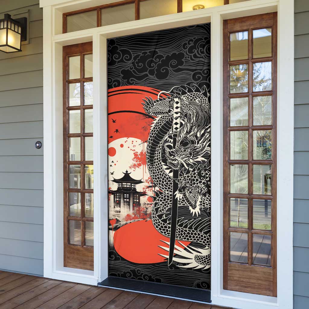Japanese Dragon Katana Enso Door Cover Japan Pagoda Seamless Cloud - Wonder Print Shop