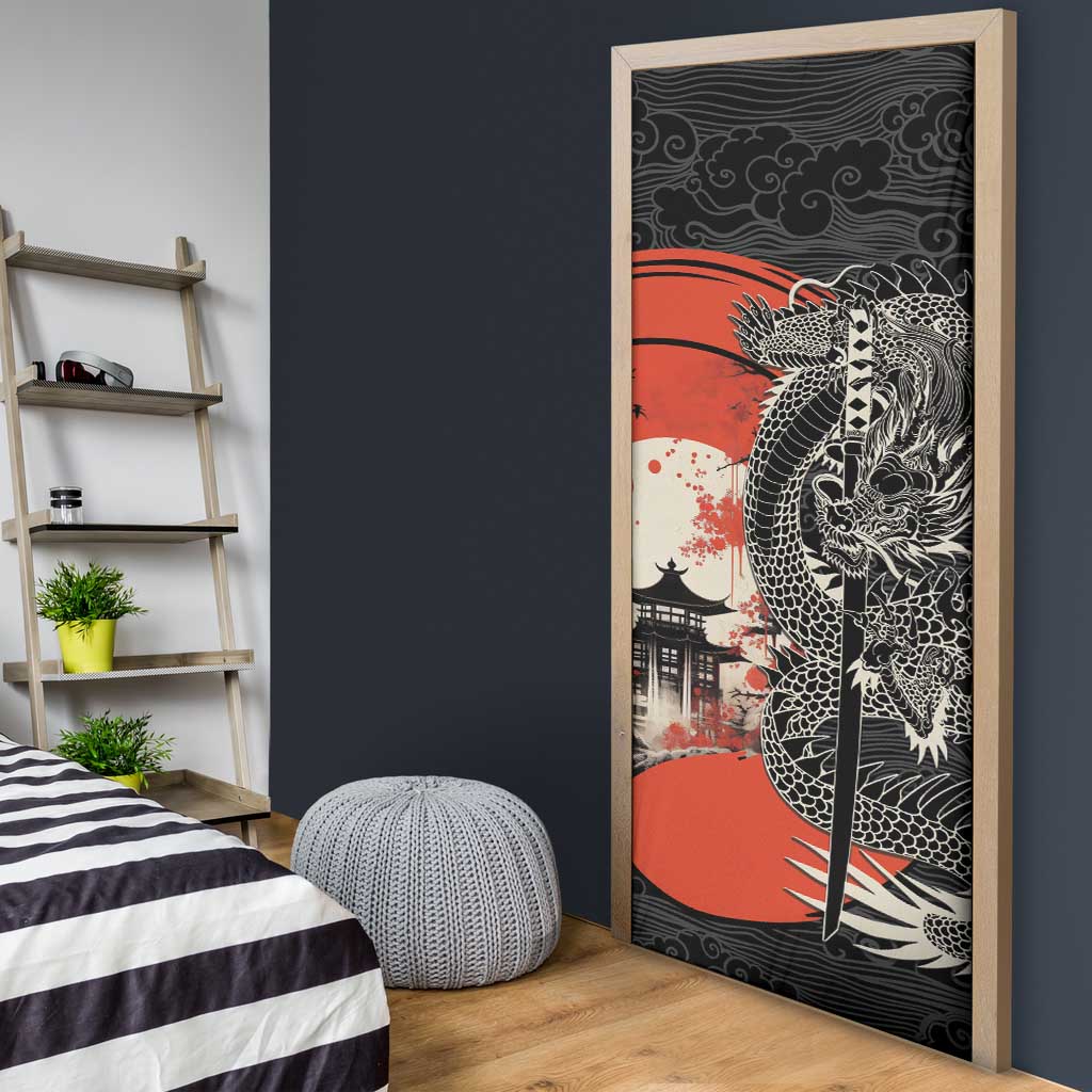 Japanese Dragon Katana Enso Door Cover Japan Pagoda Seamless Cloud - Wonder Print Shop
