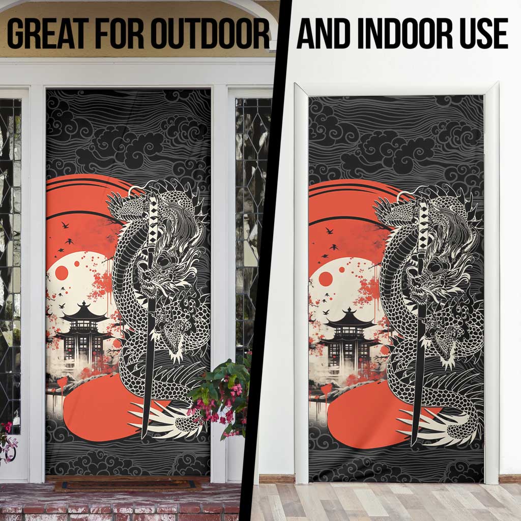 Japanese Dragon Katana Enso Door Cover Japan Pagoda Seamless Cloud - Wonder Print Shop