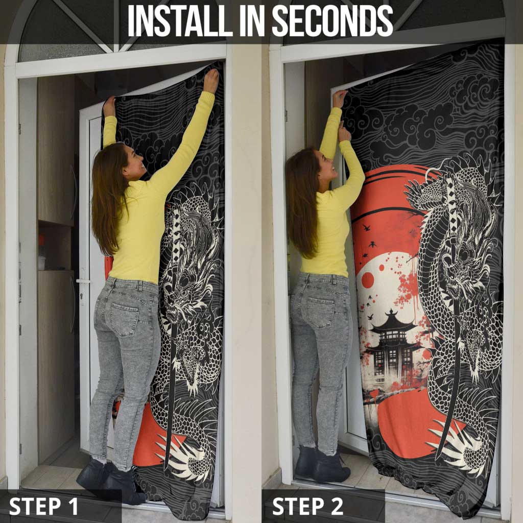 Japanese Dragon Katana Enso Door Cover Japan Pagoda Seamless Cloud - Wonder Print Shop