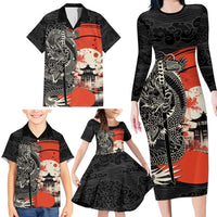 Japanese Dragon Katana Enso Family Matching Long Sleeve Bodycon Dress and Hawaiian Shirt Japan Pagoda Seamless Cloud - Wonder Print Shop