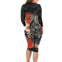 Japanese Dragon Katana Enso Family Matching Long Sleeve Bodycon Dress and Hawaiian Shirt Japan Pagoda Seamless Cloud - Wonder Print Shop