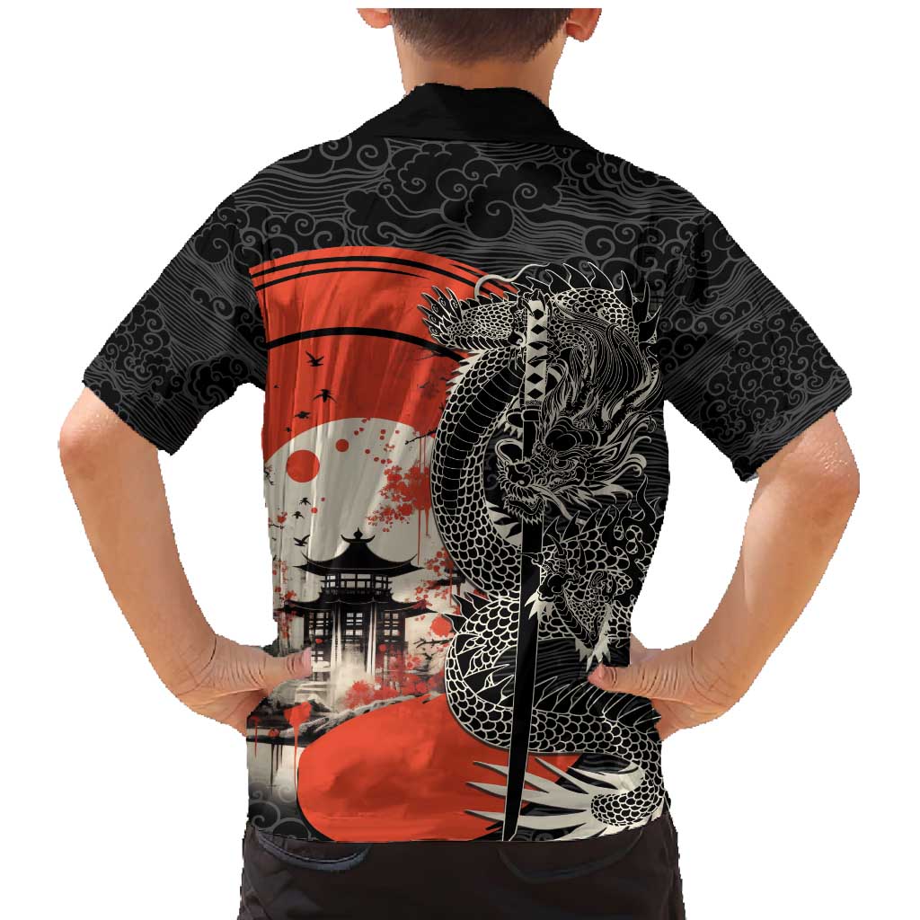 Japanese Dragon Katana Enso Family Matching Mermaid Dress and Hawaiian Shirt Japan Pagoda Seamless Cloud - Wonder Print Shop