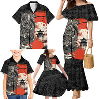 Japanese Dragon Katana Enso Family Matching Mermaid Dress and Hawaiian Shirt Japan Pagoda Seamless Cloud - Wonder Print Shop
