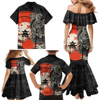 Japanese Dragon Katana Enso Family Matching Mermaid Dress and Hawaiian Shirt Japan Pagoda Seamless Cloud - Wonder Print Shop