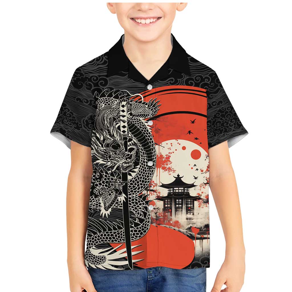 Japanese Dragon Katana Enso Family Matching Mermaid Dress and Hawaiian Shirt Japan Pagoda Seamless Cloud - Wonder Print Shop