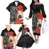 Japanese Dragon Katana Enso Family Matching Off The Shoulder Long Sleeve Dress and Hawaiian Shirt Japan Pagoda Seamless Cloud - Wonder Print Shop
