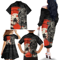 Japanese Dragon Katana Enso Family Matching Off The Shoulder Long Sleeve Dress and Hawaiian Shirt Japan Pagoda Seamless Cloud - Wonder Print Shop