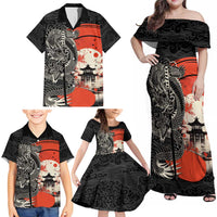 Japanese Dragon Katana Enso Family Matching Off Shoulder Maxi Dress and Hawaiian Shirt Japan Pagoda Seamless Cloud - Wonder Print Shop
