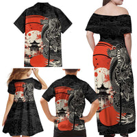Japanese Dragon Katana Enso Family Matching Off Shoulder Maxi Dress and Hawaiian Shirt Japan Pagoda Seamless Cloud - Wonder Print Shop