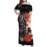 Japanese Dragon Katana Enso Family Matching Off Shoulder Maxi Dress and Hawaiian Shirt Japan Pagoda Seamless Cloud - Wonder Print Shop