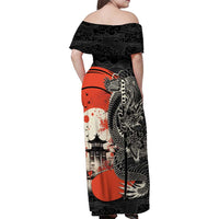 Japanese Dragon Katana Enso Family Matching Off Shoulder Maxi Dress and Hawaiian Shirt Japan Pagoda Seamless Cloud - Wonder Print Shop