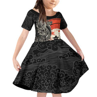 Japanese Dragon Katana Enso Family Matching Off Shoulder Short Dress and Hawaiian Shirt Japan Pagoda Seamless Cloud - Wonder Print Shop