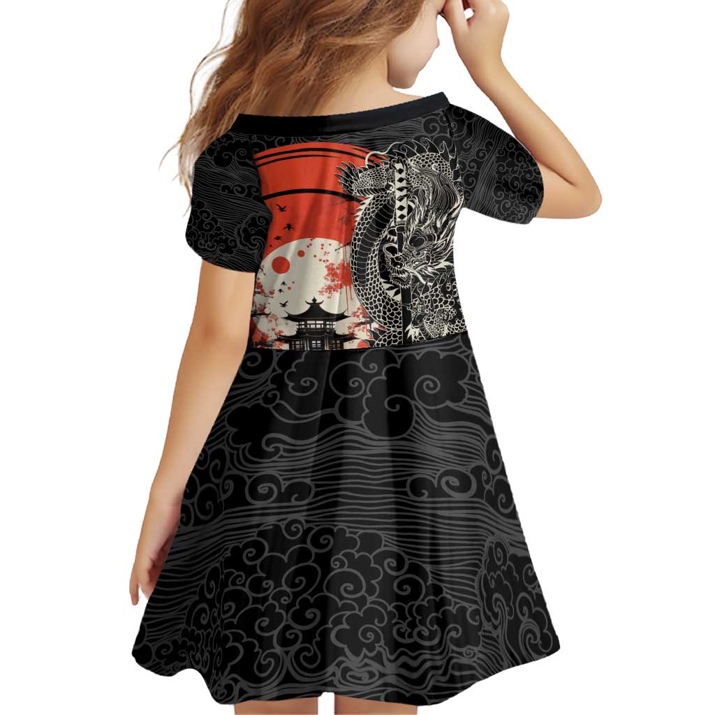 Japanese Dragon Katana Enso Family Matching Off Shoulder Short Dress and Hawaiian Shirt Japan Pagoda Seamless Cloud - Wonder Print Shop