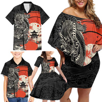 Japanese Dragon Katana Enso Family Matching Off Shoulder Short Dress and Hawaiian Shirt Japan Pagoda Seamless Cloud - Wonder Print Shop