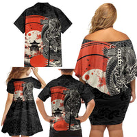 Japanese Dragon Katana Enso Family Matching Off Shoulder Short Dress and Hawaiian Shirt Japan Pagoda Seamless Cloud - Wonder Print Shop