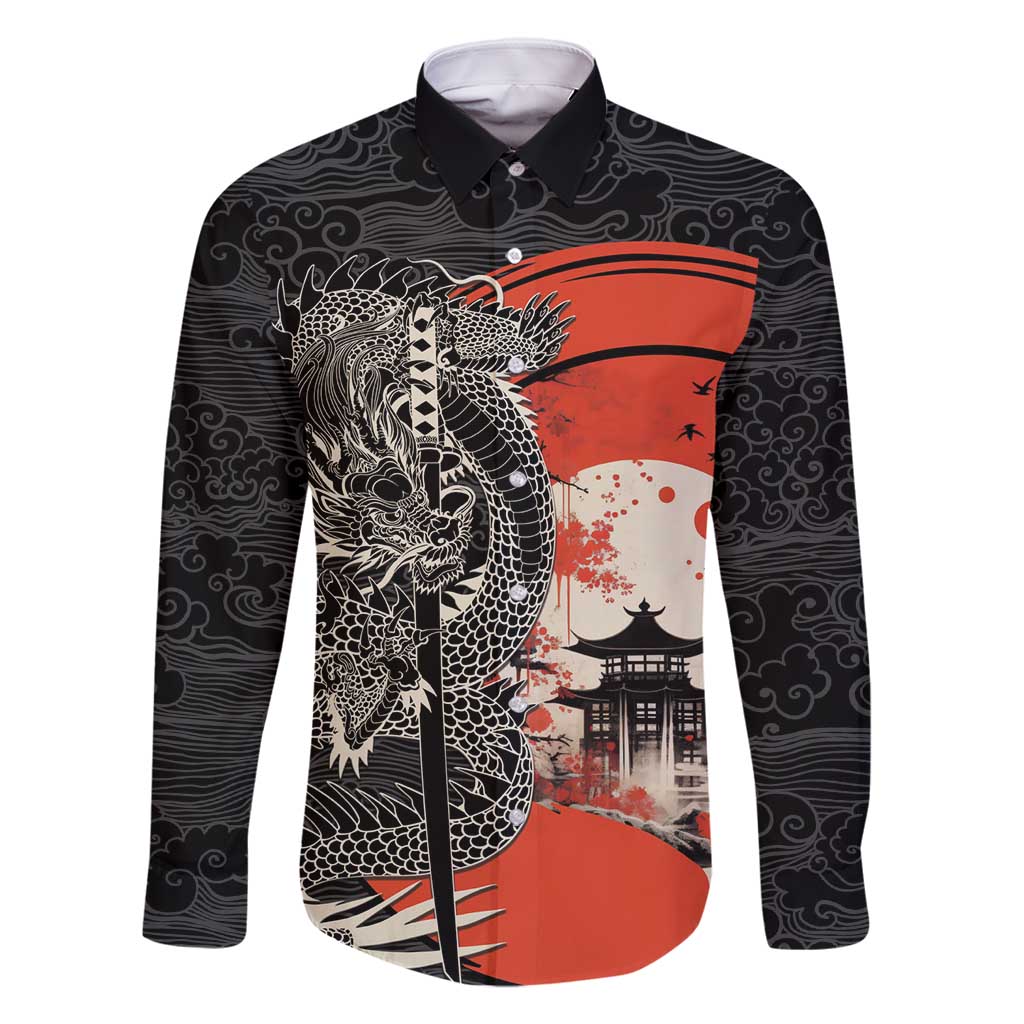 Japanese Dragon Katana Enso Family Matching Off Shoulder Short Dress and Hawaiian Shirt Japan Pagoda Seamless Cloud - Wonder Print Shop
