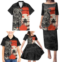 Japanese Dragon Katana Enso Family Matching Puletasi and Hawaiian Shirt Japan Pagoda Seamless Cloud - Wonder Print Shop