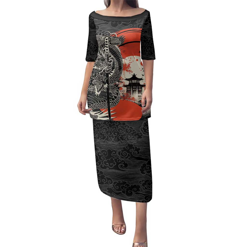 Japanese Dragon Katana Enso Family Matching Puletasi and Hawaiian Shirt Japan Pagoda Seamless Cloud - Wonder Print Shop