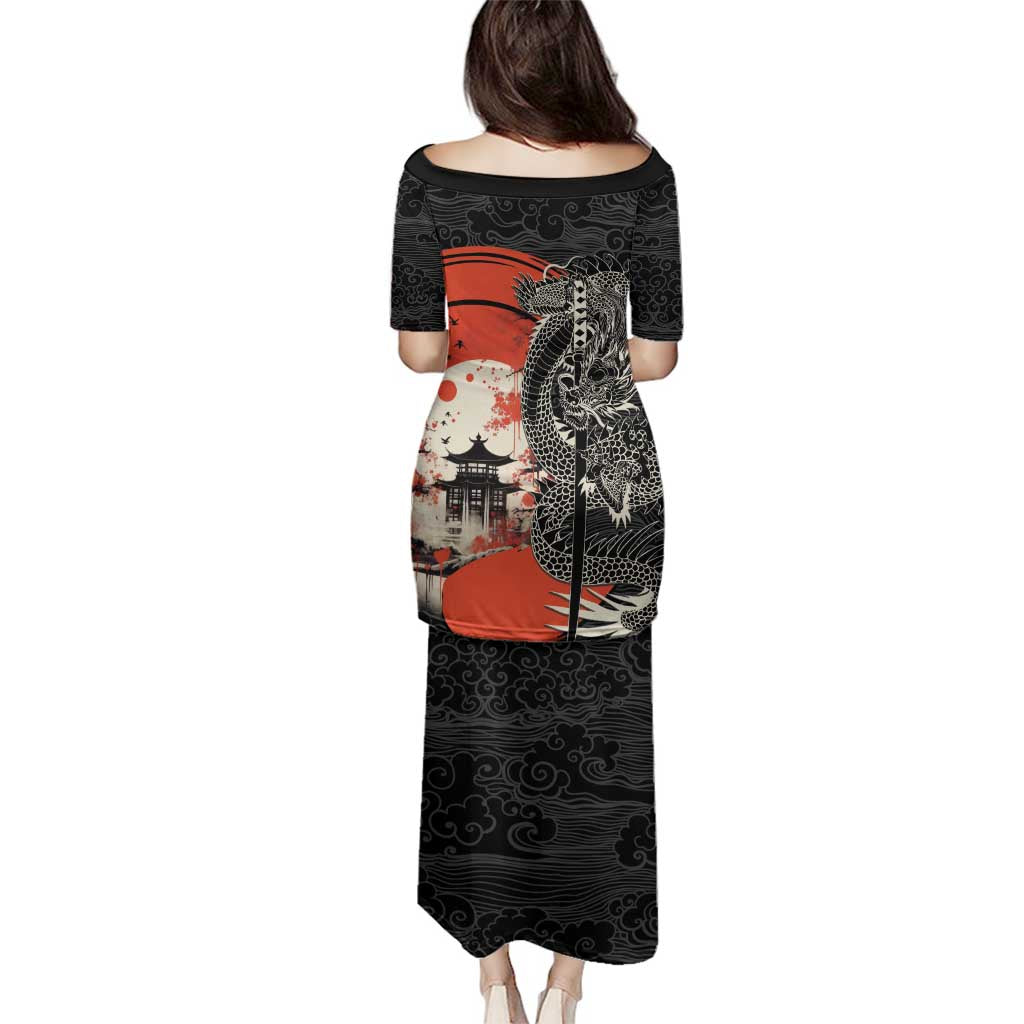 Japanese Dragon Katana Enso Family Matching Puletasi and Hawaiian Shirt Japan Pagoda Seamless Cloud - Wonder Print Shop