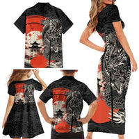 Japanese Dragon Katana Enso Family Matching Short Sleeve Bodycon Dress and Hawaiian Shirt Japan Pagoda Seamless Cloud - Wonder Print Shop