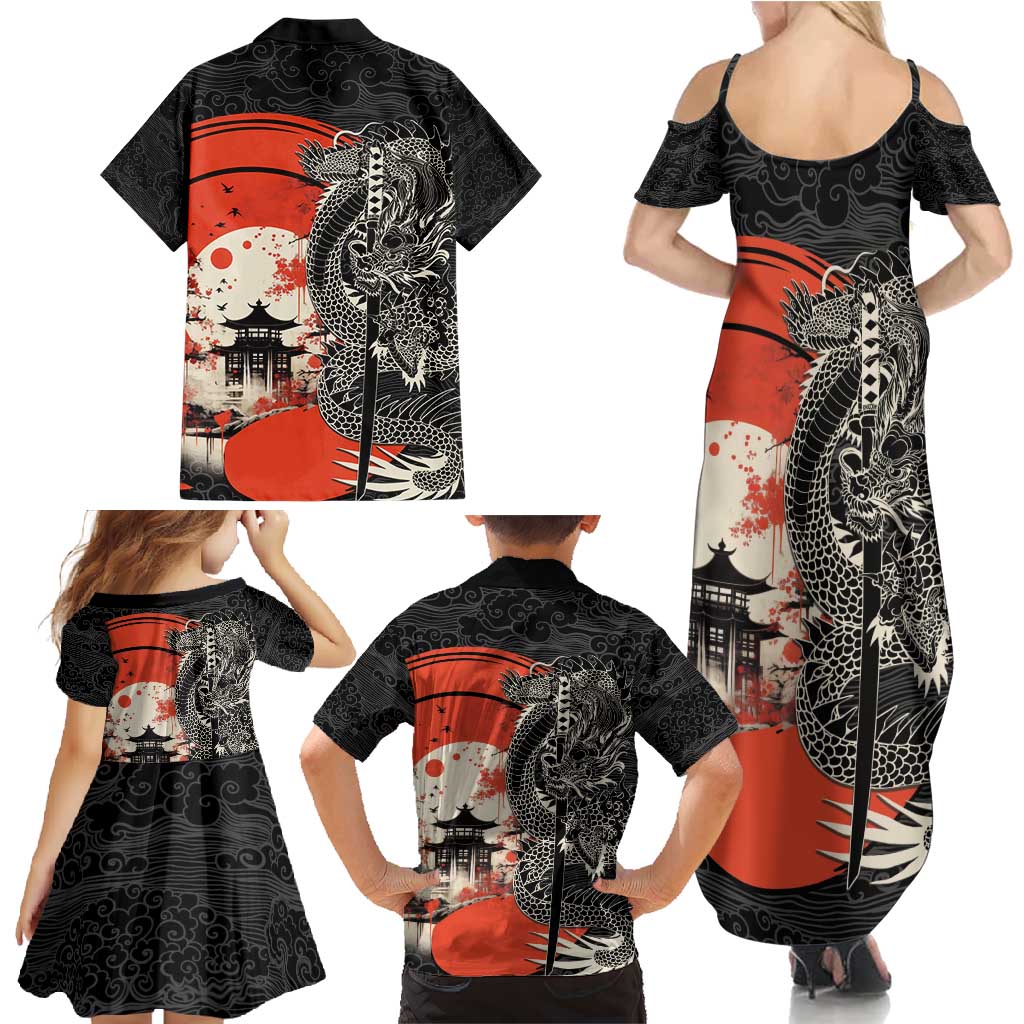 Japanese Dragon Katana Enso Family Matching Summer Maxi Dress and Hawaiian Shirt Japan Pagoda Seamless Cloud - Wonder Print Shop