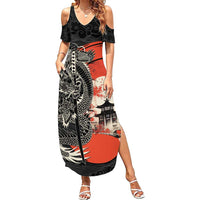 Japanese Dragon Katana Enso Family Matching Summer Maxi Dress and Hawaiian Shirt Japan Pagoda Seamless Cloud - Wonder Print Shop