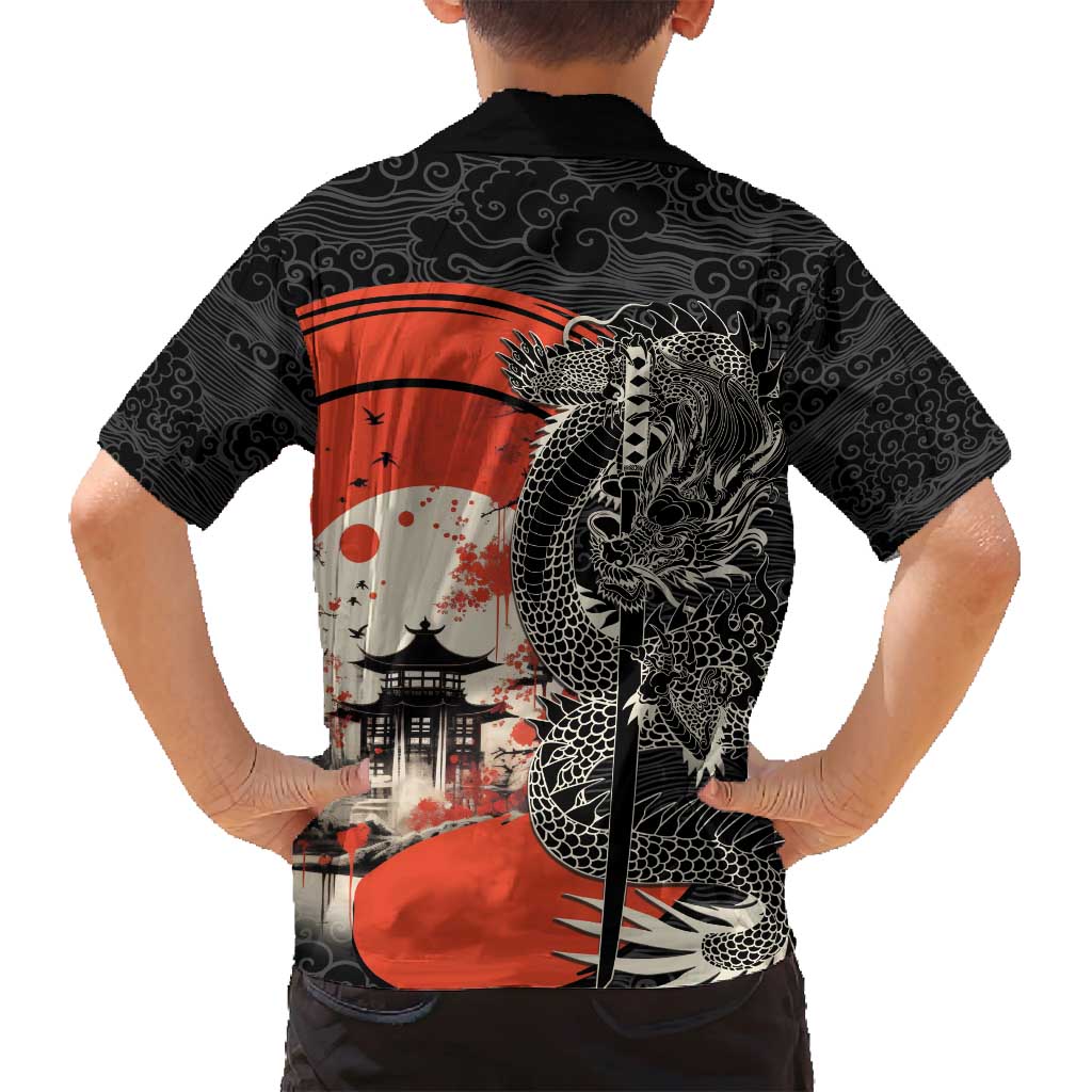 Japanese Dragon Katana Enso Family Matching Tank Maxi Dress and Hawaiian Shirt Japan Pagoda Seamless Cloud - Wonder Print Shop