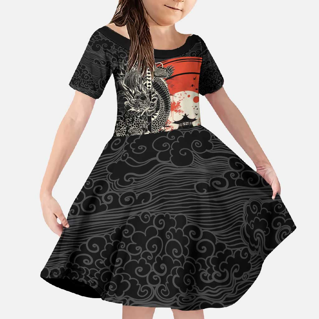 Japanese Dragon Katana Enso Family Matching Tank Maxi Dress and Hawaiian Shirt Japan Pagoda Seamless Cloud - Wonder Print Shop