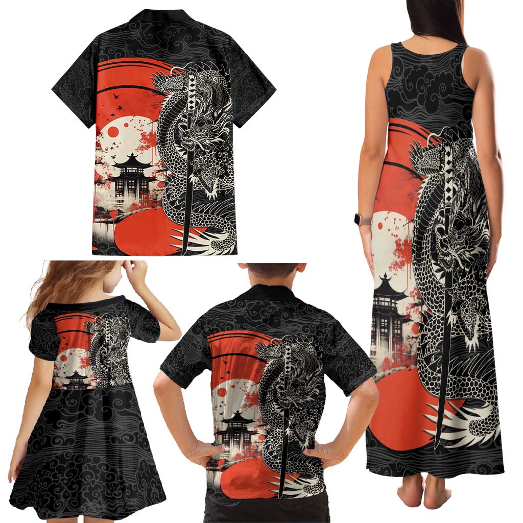 Japanese Dragon Katana Enso Family Matching Tank Maxi Dress and Hawaiian Shirt Japan Pagoda Seamless Cloud - Wonder Print Shop