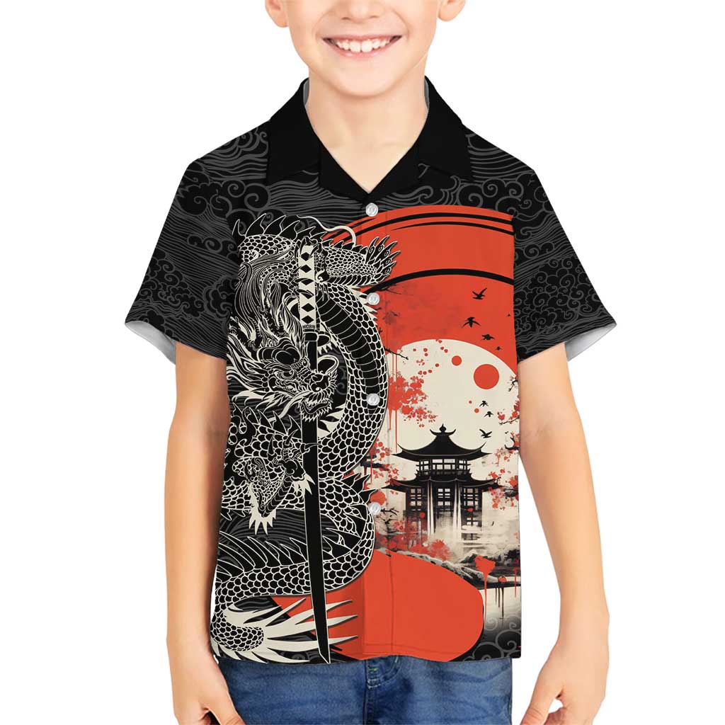 Japanese Dragon Katana Enso Family Matching Tank Maxi Dress and Hawaiian Shirt Japan Pagoda Seamless Cloud - Wonder Print Shop