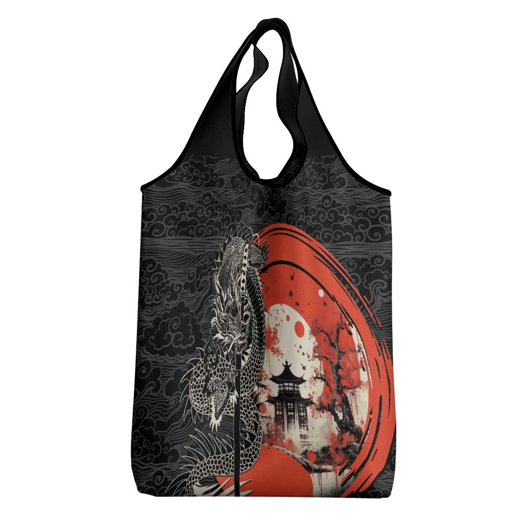 Japanese Dragon Katana Enso Grocery Bag Japan Pagoda Seamless Cloud - Wonder Print Shop