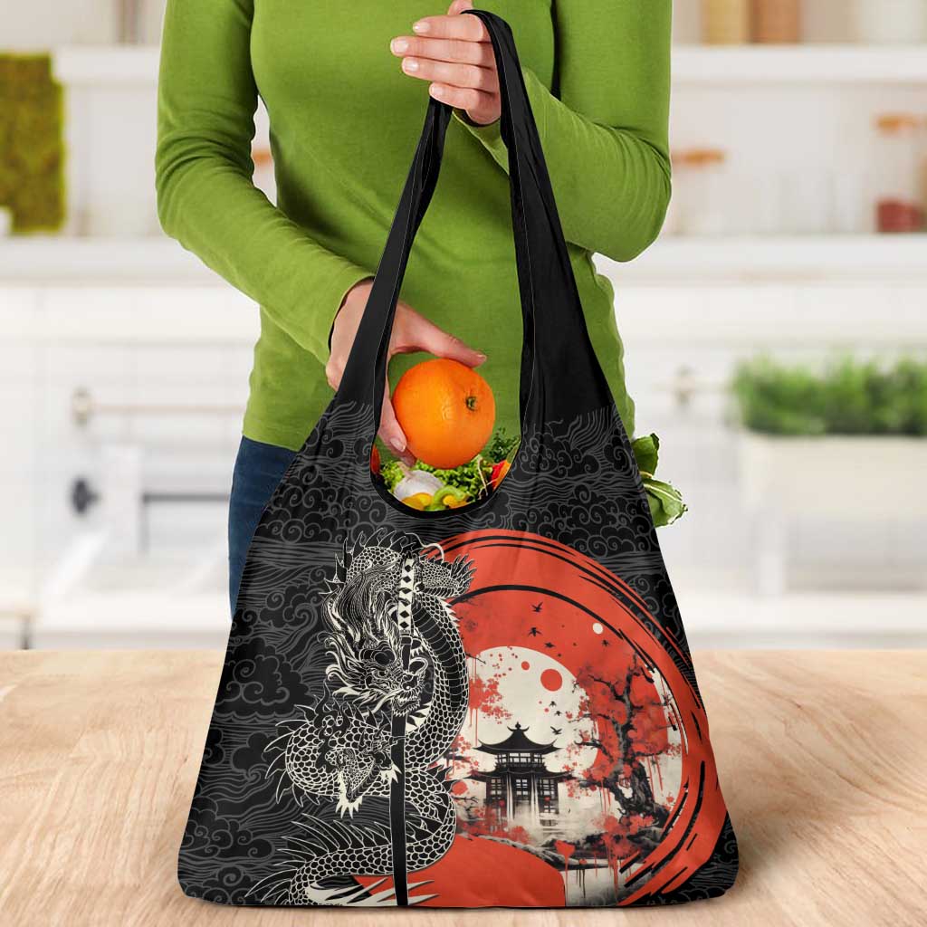 Japanese Dragon Katana Enso Grocery Bag Japan Pagoda Seamless Cloud - Wonder Print Shop