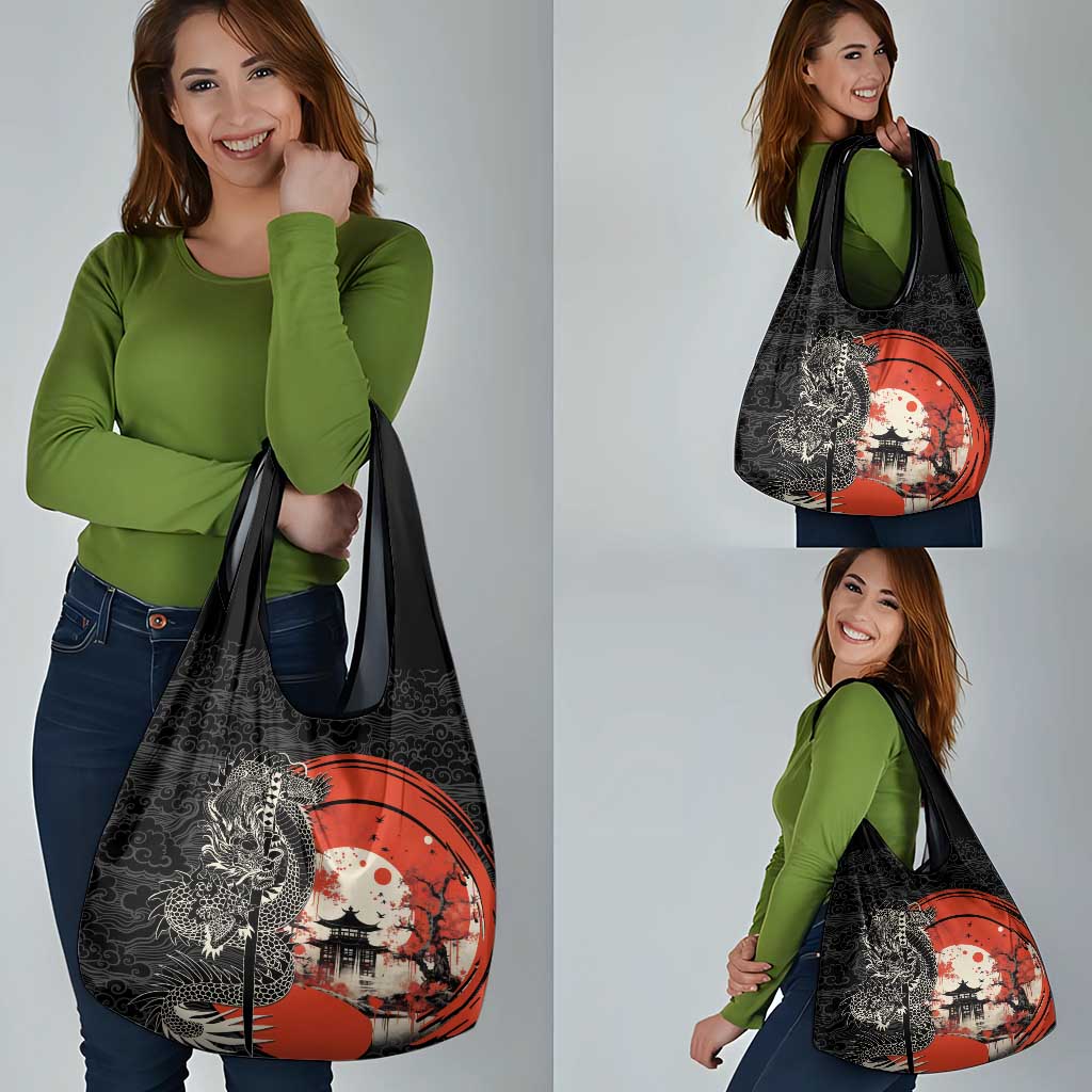 Japanese Dragon Katana Enso Grocery Bag Japan Pagoda Seamless Cloud - Wonder Print Shop