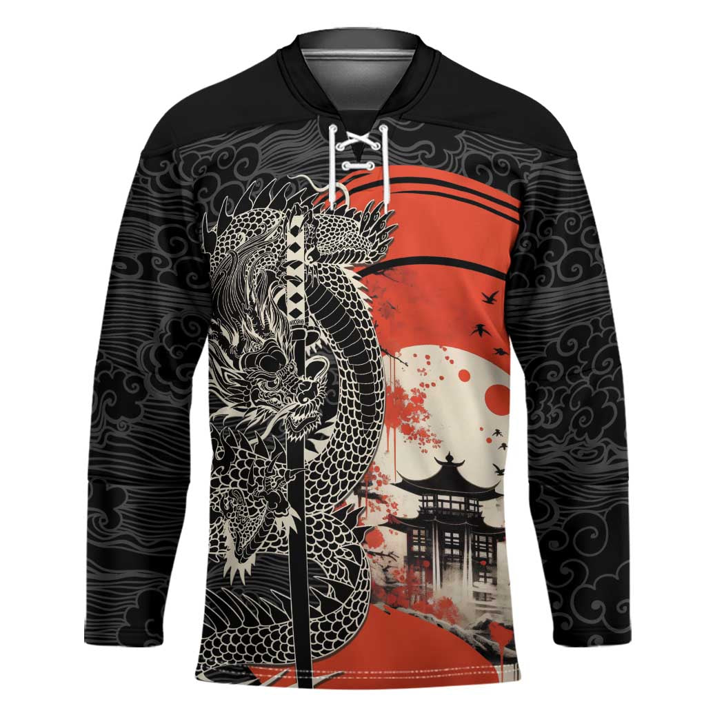 Japanese Dragon Katana Enso Hockey Jersey Japan Pagoda Seamless Cloud - Wonder Print Shop