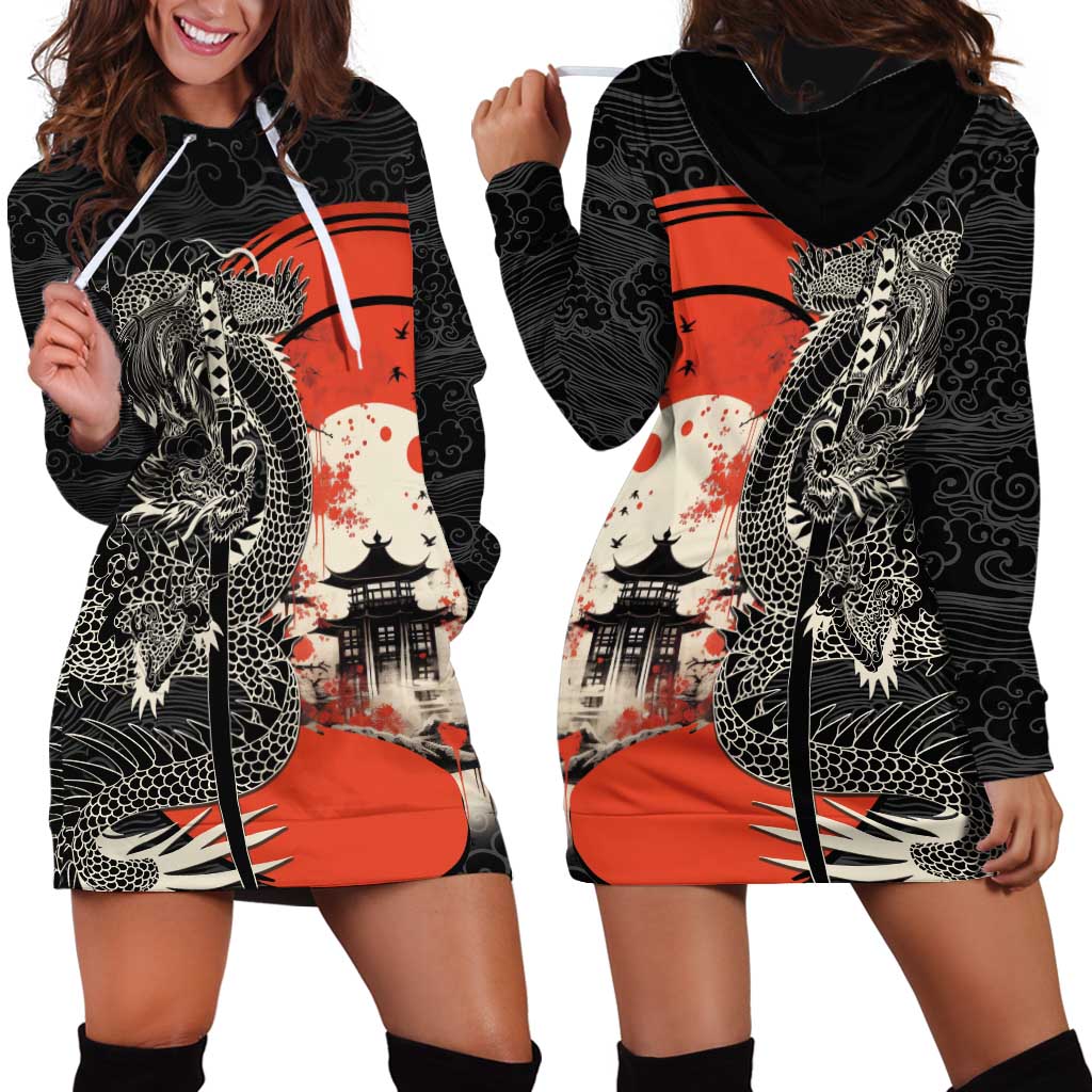 Japanese Dragon Katana Enso Hoodie Dress Japan Pagoda Seamless Cloud - Wonder Print Shop