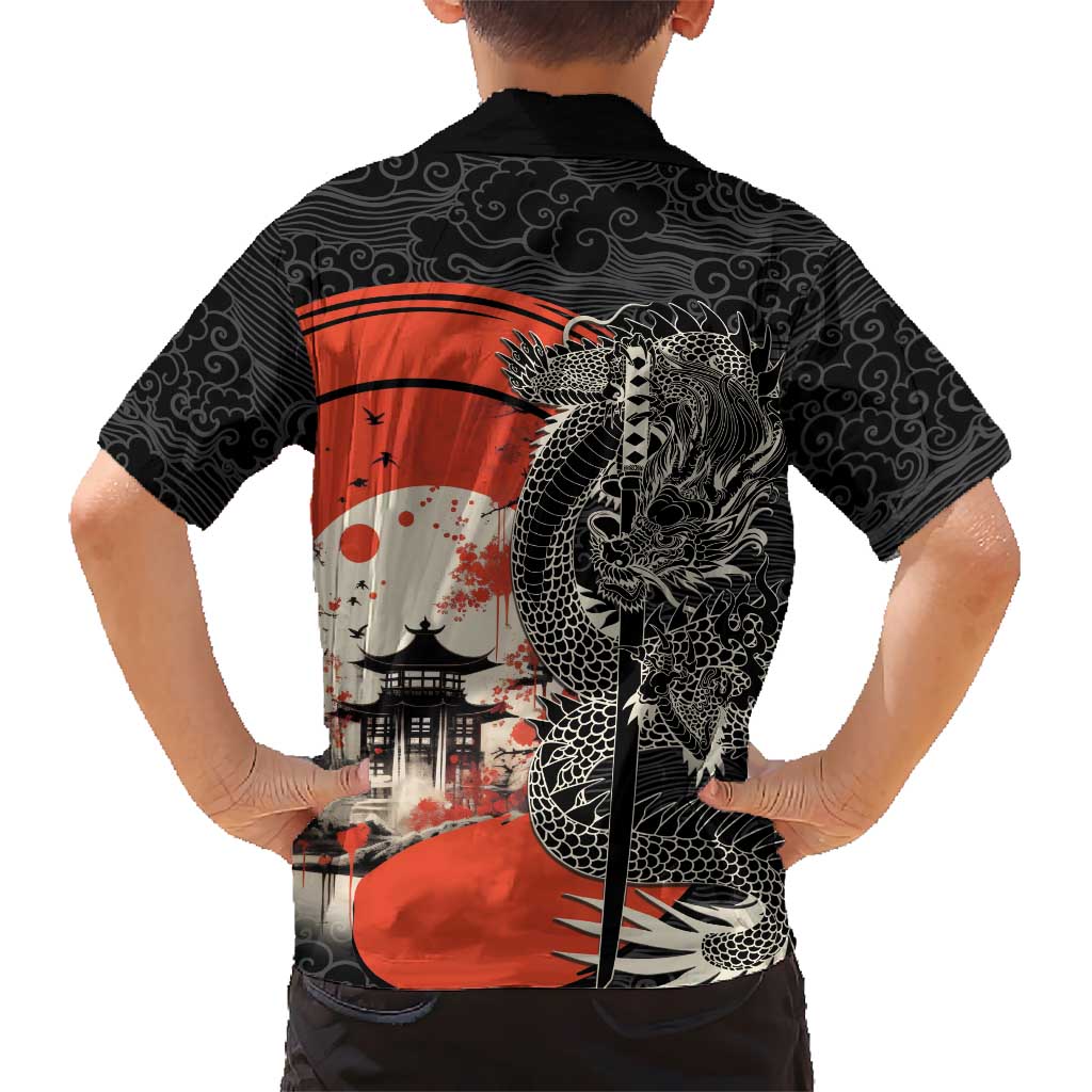 Japanese Dragon Katana Enso Kid Hawaiian Shirt Japan Pagoda Seamless Cloud - Wonder Print Shop