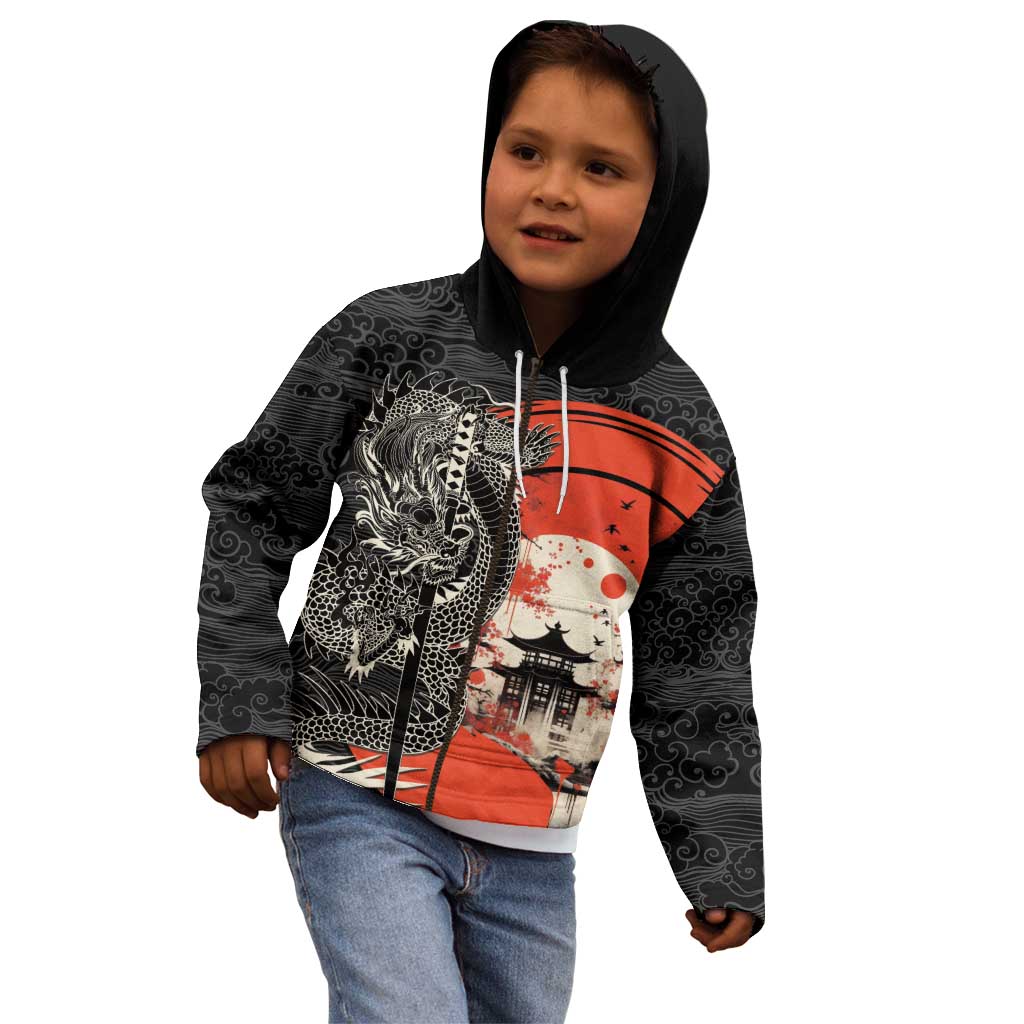 Japanese Dragon Katana Enso Kid Hoodie Japan Pagoda Seamless Cloud - Wonder Print Shop